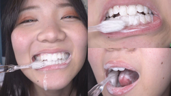 Female college student brushing her teeth! The 19-year-old&#39;s bubbly mouth is fully visible!